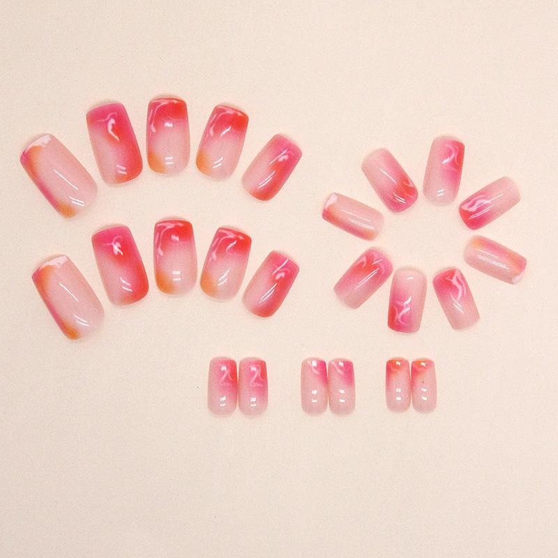 Soft waxy, sweet and warm color, medium and long pink and yellow smudge nail art, European and American sweet girls ins wind fake nails, wearing nail