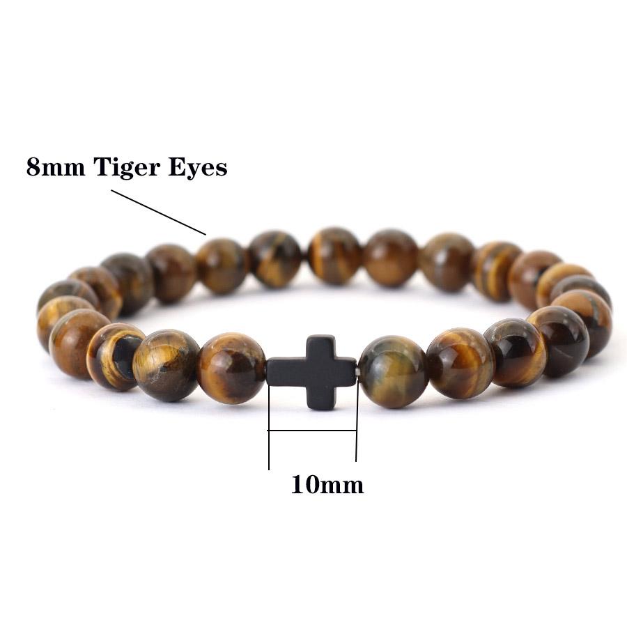 Minimalist Cross Bracelet Men Natural Tiger Eyes Lava Howlite Stone Beaded Braclet Healing Meditation Casual Accessories Joias