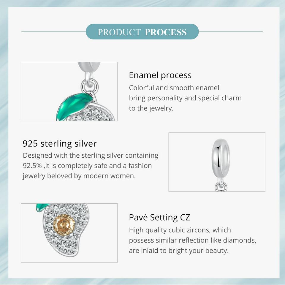 Bamoer 925 Sterling Sølv Firkløver Charms Perler med grønn emalje passform Europeiske armbånd DIY Mango/Kaktus/Flamingo