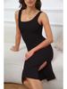 2025 Spring/Summer Elegant Sleeveless Ribbed Slim Fit Slit Dress with Square Neck