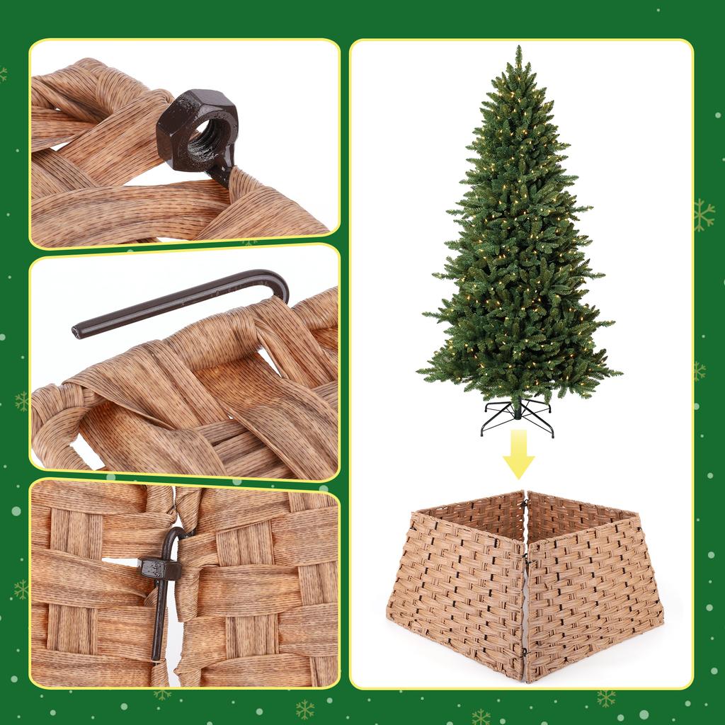 Weihnachtsbaumkragen Faltbar Weihnachten Baum Rattan-Imitat Abdeckung Geflochtene Rattan Baumstamm Abdeckung für Weihnachtsbaum Ring Schürze Korb