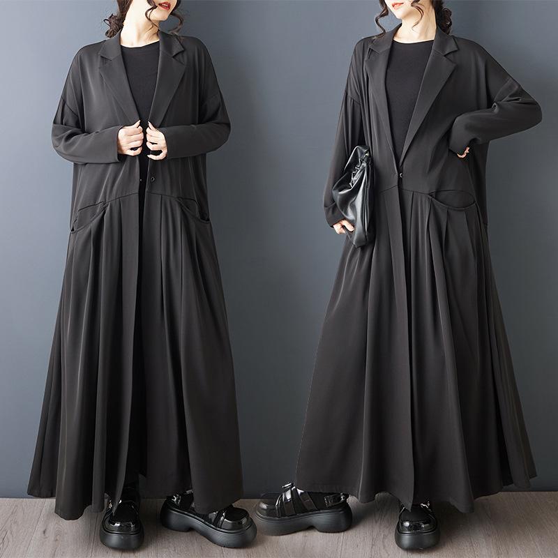 

2026 Spring/Autumn Dark Style Draping Long Windbreaker Dress - Fashionable, Loose, and Slimming Mid-Length Outerwear. One Size чёрный