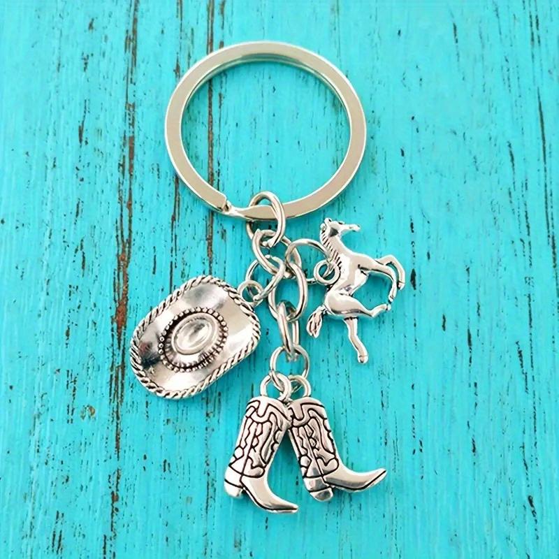 Western Cowboy Style Key Chain, Boots Cowboy Hat Horseshoe Pendant Key Chain, Holiday Gift