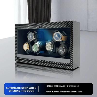 1 2 4 6 Slot High-End Automatic Watches Box Carbon Fiber Texture Automatic Winding Rocking Device Luxury Wood Watch Winder