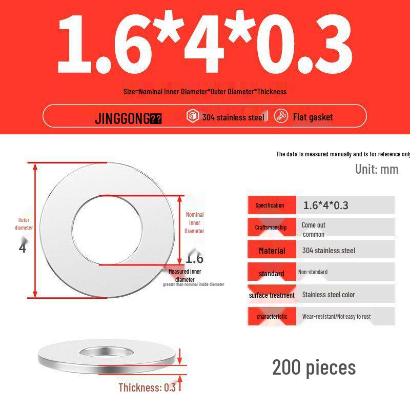 Zesílená plochá podložka/distanční kroužek z nerezové oceli 304 M4 M5 M6 M8