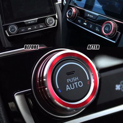 2Pcs/Set Replacement AC Climate Control Ring Knob Trim Cover for Honda Civic 2016 - 2018 Red Aluminum Car Decor Car Accessories