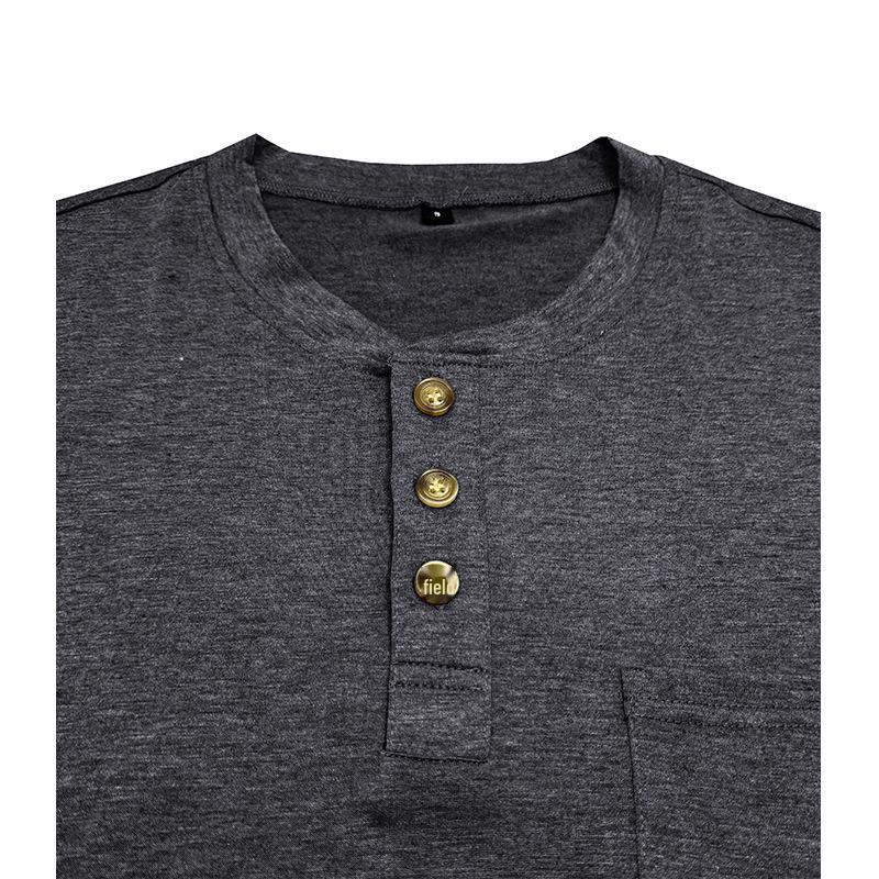Camiseta Henley de Manga Corta para Hombre de Verano de Color Sólido - Estilo Europeo y Americano