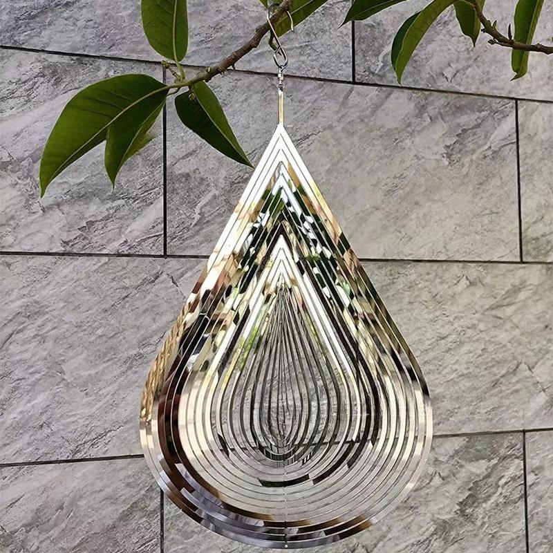 

Wind Spinner Flowing-Light Effect Courtyard Decorations Made of Stainless Steel House Hanging Decoration with a Rotating Hook срібний