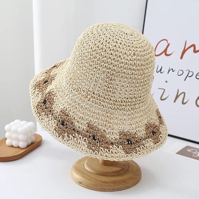 Cappello da sole a tesa larga da donna alla moda, intrecciato a mano in paglia, con visiera protettiva UV per vacanze all'aperto al mare