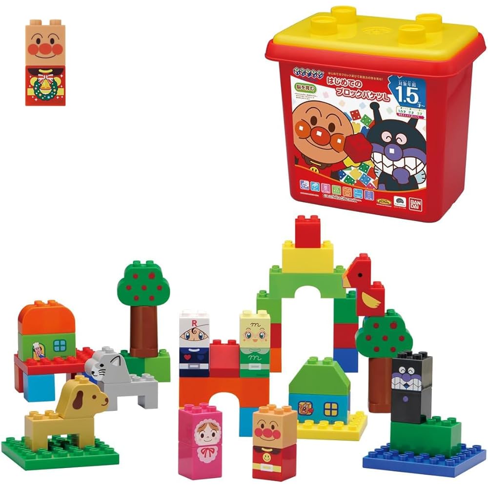 Bandai BlockLabo Anpanman First Block Bucket L with Original Block Toy Educational Building Set
