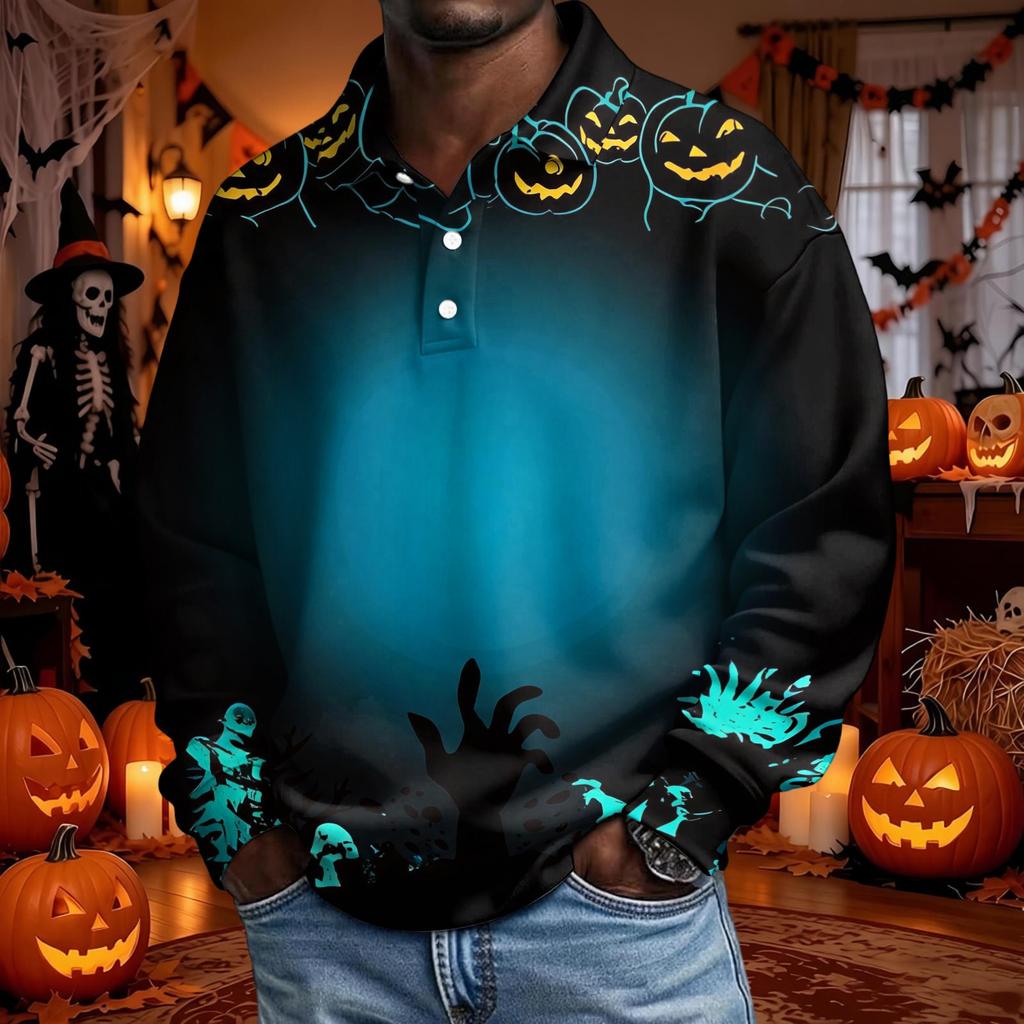 Men's Long Sleeve Button Down Shirt for Halloween Costume Party
