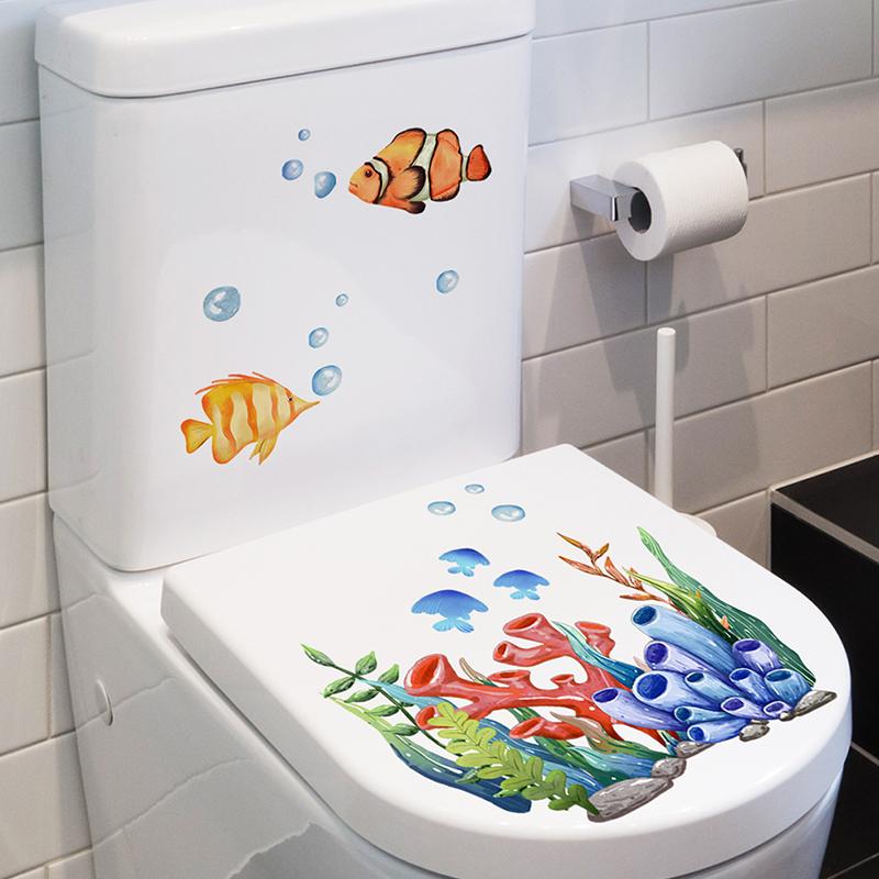 1Pc Seabed Animals Toilet Sticker Wc Self Adhesive Paintings Removable Bathroom Decal Decorative Room Decor Wall Stickers