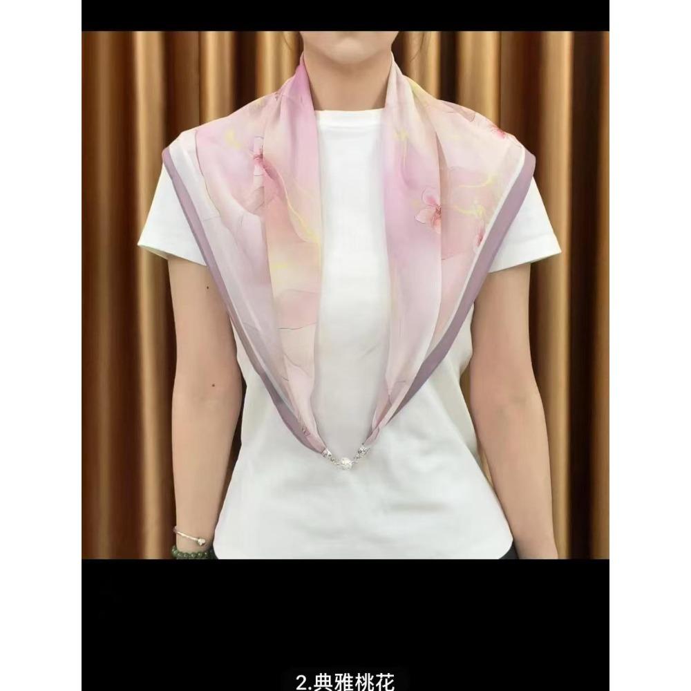 Magnet Simulation Silk 70Cm Small Square Scarf Women'S Spring Korean Version Oil Painting Silk Scarf Versatile Scarf Elegant Decoration