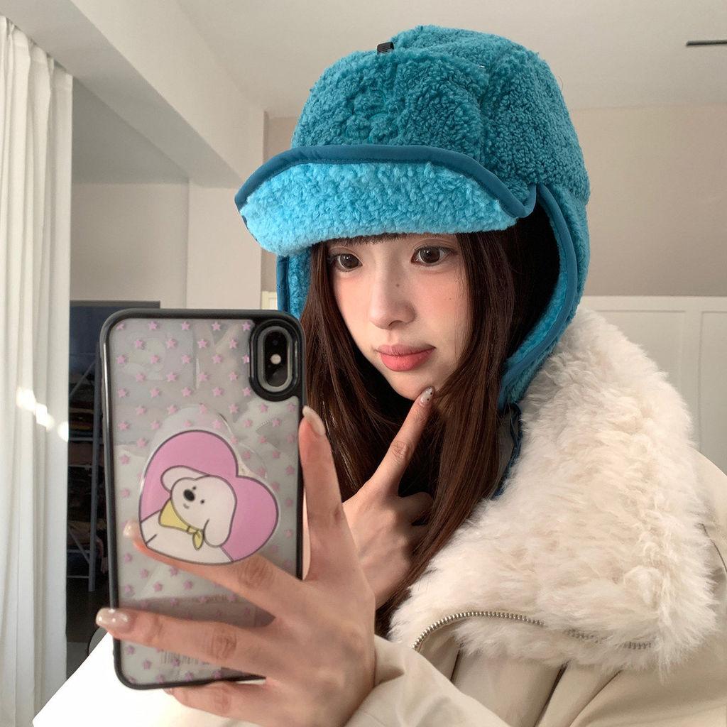 Winter Fluffy Embroidered Chenille Warm Earflap Cap For Men Women Outdoor