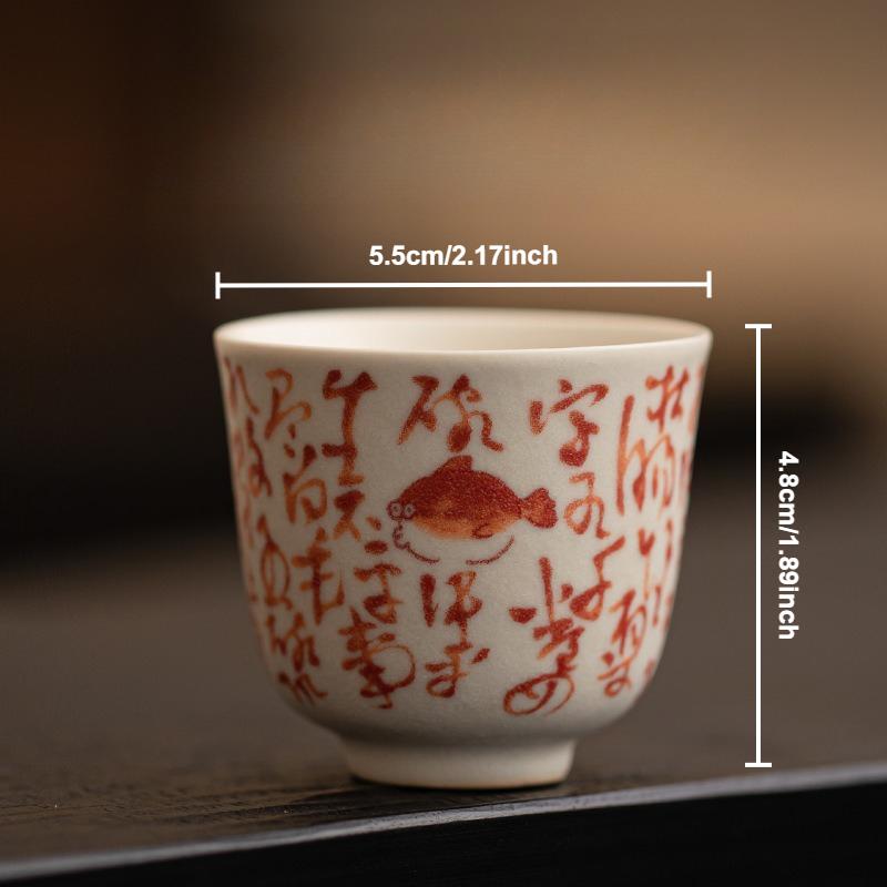 Hand-Painted Fish Ceramic Teacup Retro Chinese Kung Fu Gongfu Tea Cups Master Cup Bowl Household Teaware Drinkware Tea Ceremony