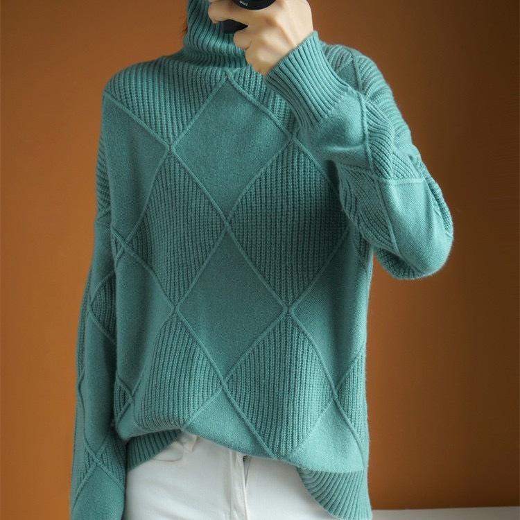 Chic High-Neck 3D Diamond Knitwear for Women - Spring/Autumn 2026 Design