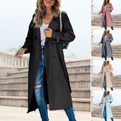 Damen Trenchcoat Zweireihig Klassischer Revers Langer Mantel Winddicht Herbst Frühling Oberbekleidung