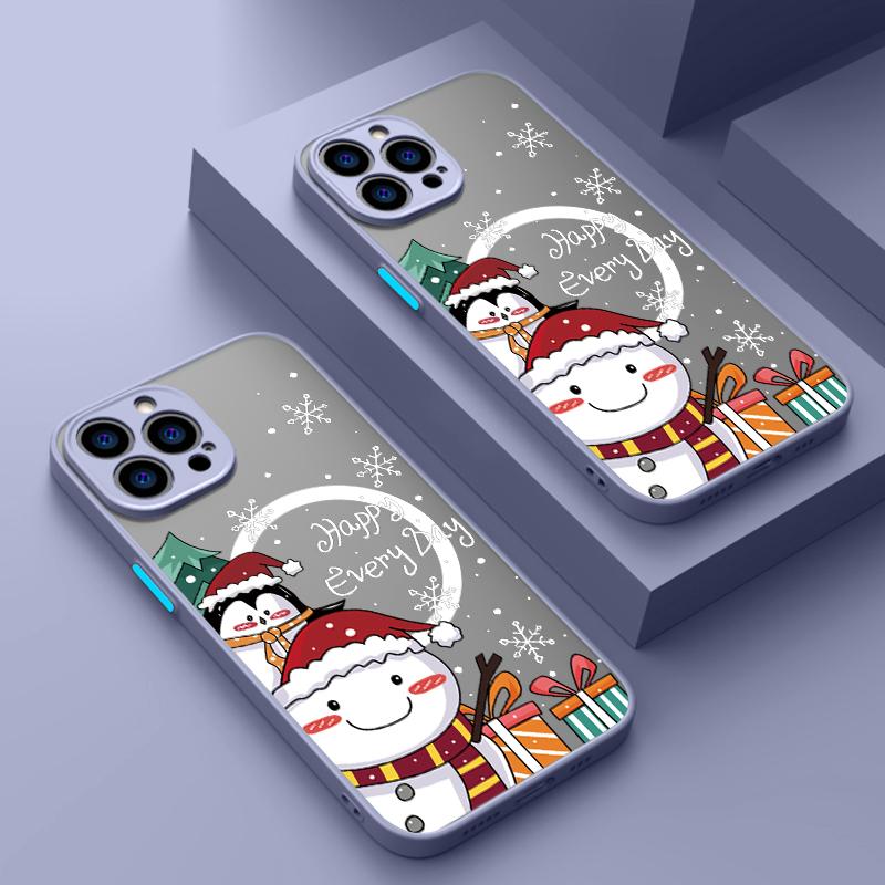 Handyhülle mit Weihnachtsbaum- und Schneemann-Print für iPhone 16 15 Pro Max 14 13 Pro 12 11 8 7 für MagSafe, magnetisch, stoßfest, weiche Kante, klare, matte Hülle