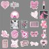 50 Sweet Pink Korean Style Waterproof Stickers for Helmets, Journals & Luggage