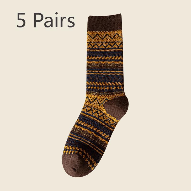 5 Pairs of Female Spring and Autumn Retro Folk Wind Tube Pile Socks