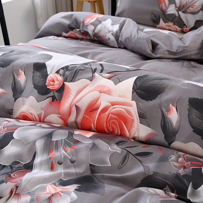 3 szt. Poliestrowa drukowana kwiatowa miękka przyjazna dla skóry poszewka na kołdrę zestaw trzyczęściowy (Jedna poszewka na kołdrę plus dwie poszewki na poduszki) Odpowiedni