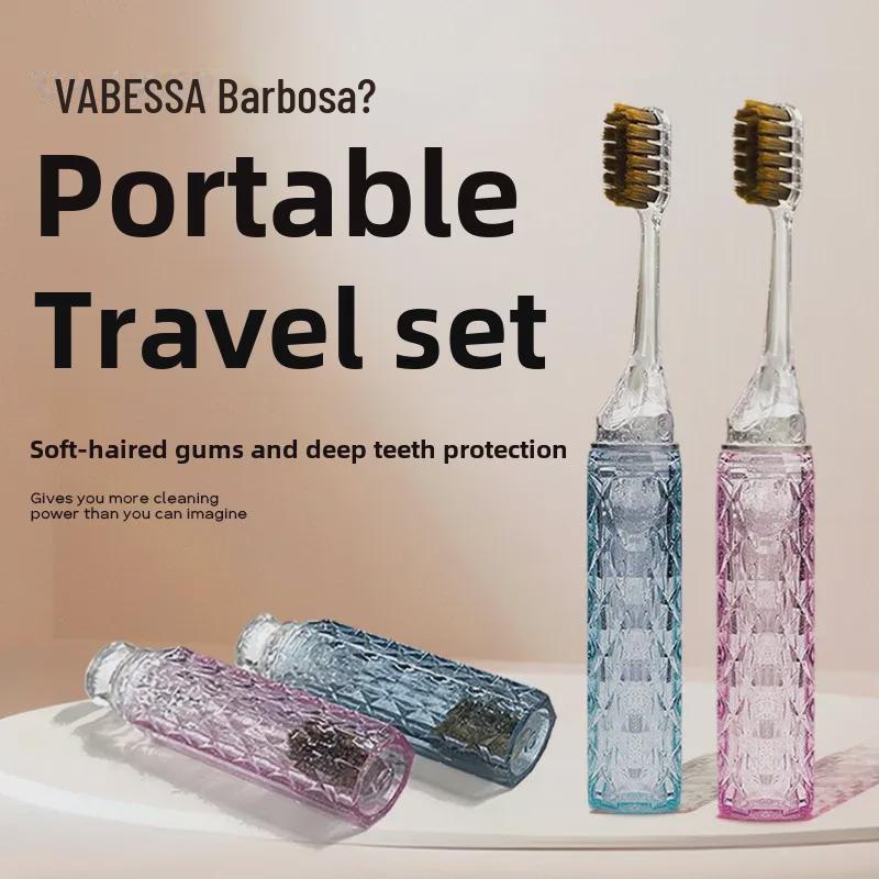 Brosse à dents de voyage compacte à poils souples et manche en cristal