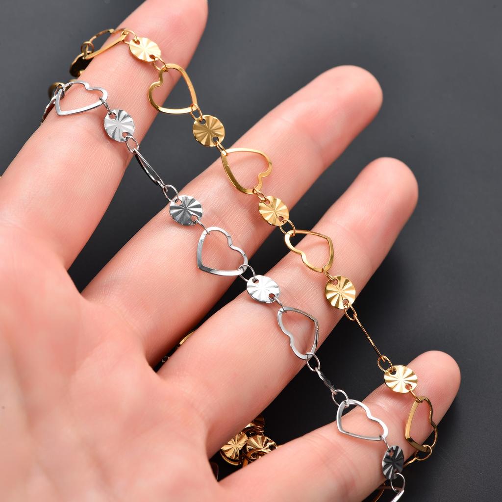 Dainty Stainless Steel Link Round Embossed Neck Chain Heart Necklace for Women Men Minimalist Gold Color Choker Metal Jewelry