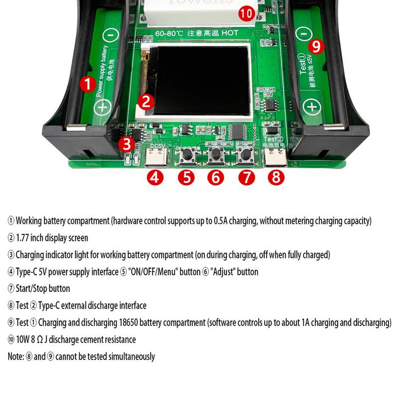 Type-C LCD Display Battery Capacity Tester MAh MWh Lithium Battery Digital Battery Power Detector Module 18650 Battery Tester
