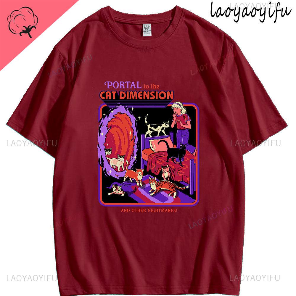 Portal To The Cat Dimension Theme 100Cotton Casual Tee Fashion High Quality Streetwear Summer Shortsleev Mens Womens ONeck