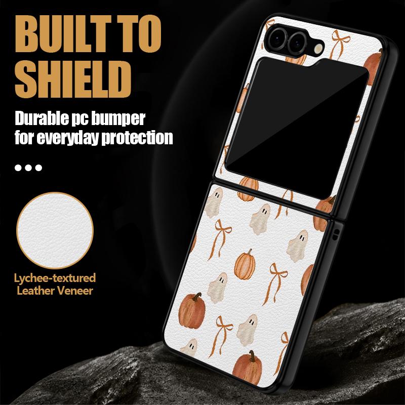 Halloween Pumpkin Lantern Case For Samsung Z Flip 8 7 FE 6 5 4 Hybrid Leather Skin Hard PC Bumper Cover For Galaxy Z Flip8 Flip7 Flip6 Flip5