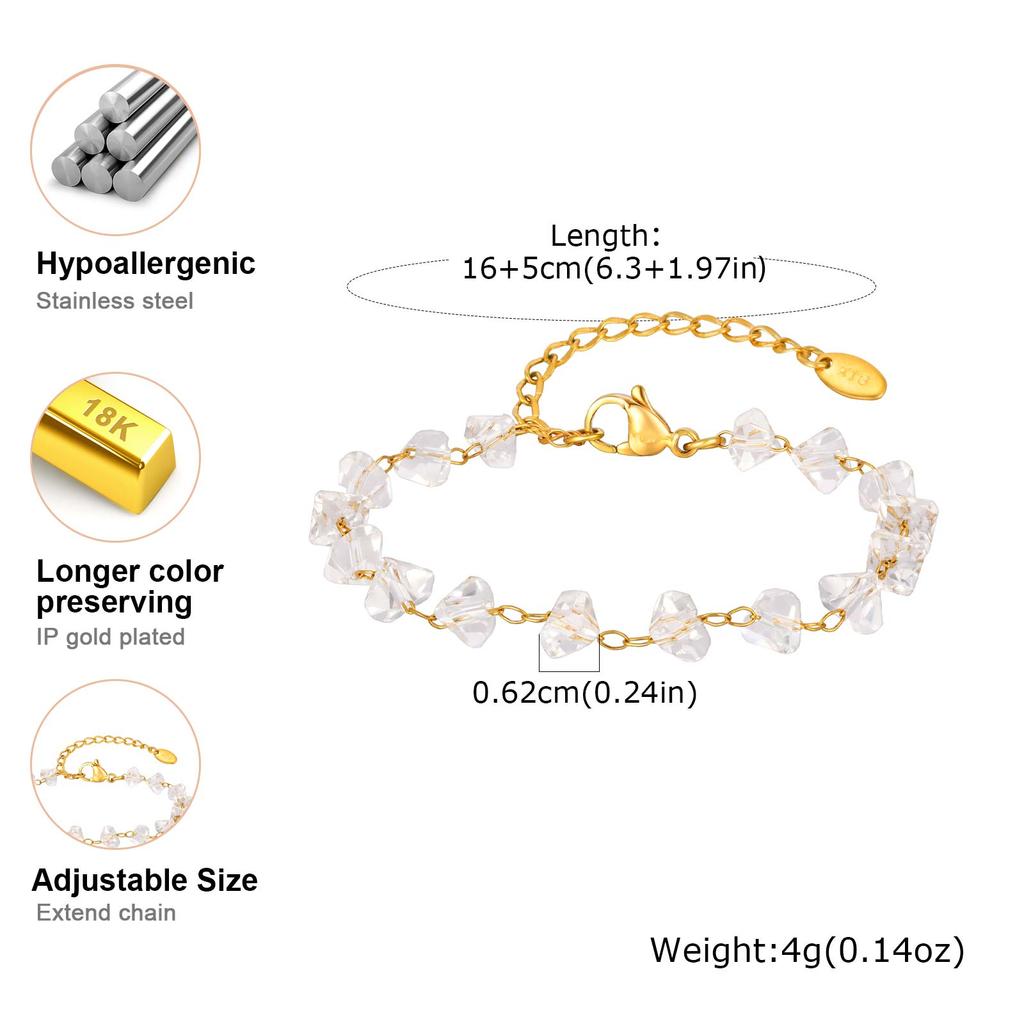 Irregular Transparent Crystal Bead Chain Bracelet Women's Stainless Steel Bead Bracelets Chic Statement Hand Jewelry Gift