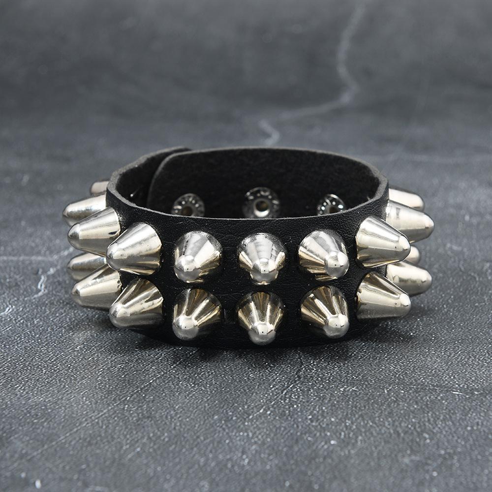 Экологичный ПУ Кожаный Панк Рок Браслет на Запястье с Шипами чёрный