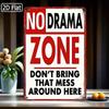 Vintage Metal Tin Sign Humorous Wall Art Funny Quote Decor 8x12 Inch Home Office No Drama Zone