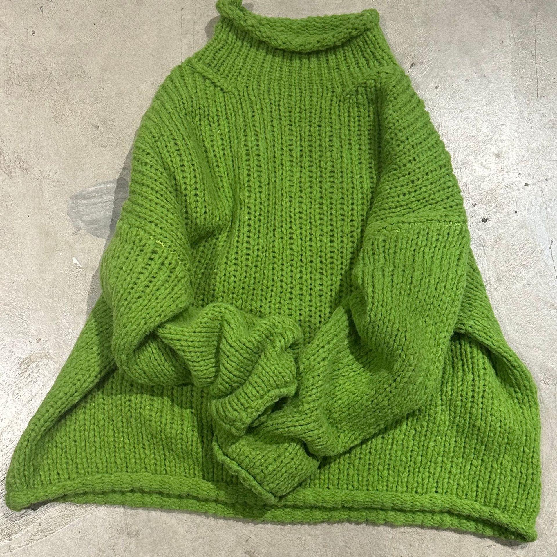 

Johnature Женские винтажные свитеры пуловеры с воротником-стойкой, однотонные, вязаные, весенние, повседневные, свободные свитеры One Size светло-зеленый