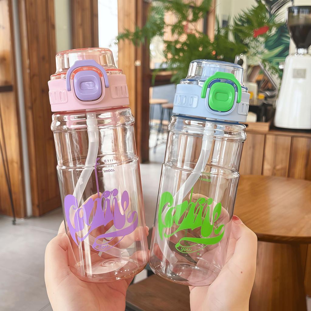 Water bottle summer simple sports water cup high value portable double drink straw cup trend male and female students plastic cup high temperature