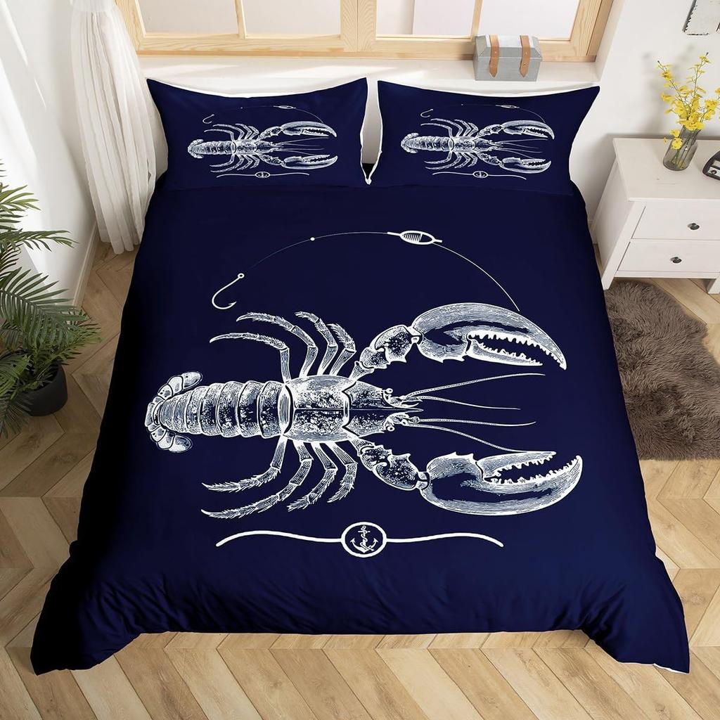 Lobster Duvet Cover Twin Queen Size, Boho Flower Bedding Set For Kids Boys Girls, Colorful Mandala Ocean Animal Comforter Cover