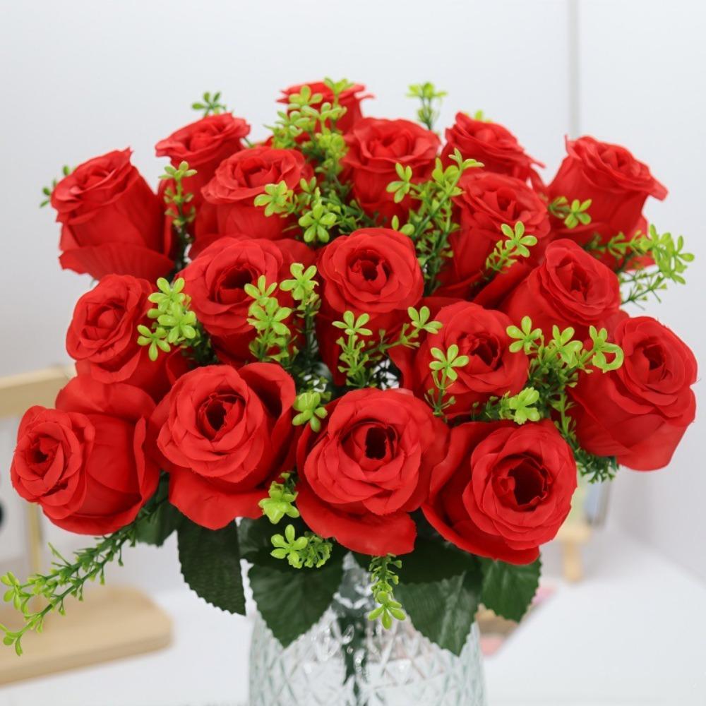 18 Heads Real Happy Flower Mini 9 Colors Natural Simulated Rose Photography Photo Gift Crystal Grass Bouquet Home Decorative