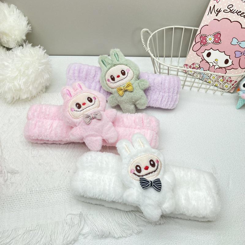 Cute Labubu Plush Ugly Doll Face-Washing Headband & Funny Hair Tie Set