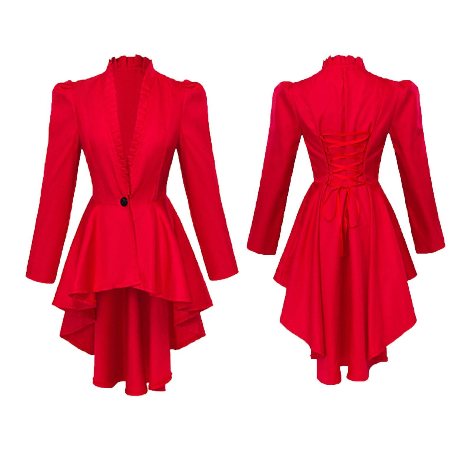 

Хэллоуин Карнавальный Наряд для Вечеринки Пальто Средневековое Викторианское Платье Костюм Женский Смокинг Фрак Готический Стимпанк Тренч Подол M красный