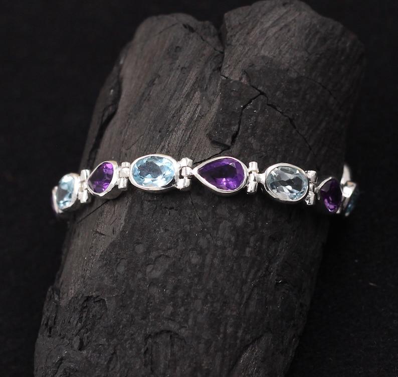 Ovalarmbånd med flere edelstener, 925 sterlingsølv, Damearmbånd, Gave til henne, Vakker gave, Sølv smykker med sjarm