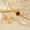Vintage Stainless Steel Red Drip Oil Oval Rings for Women Classic Waterproof Gold Color Hollow Opening Ring Banqent Jewelry Gift