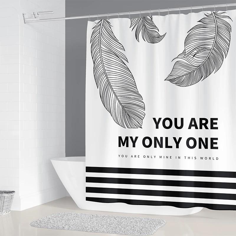 Simple Geometric Nordic Chandelier Printing Bathroom Shower Curtain Polyester Waterproof Home Decoration Curtain with 12 Hooks