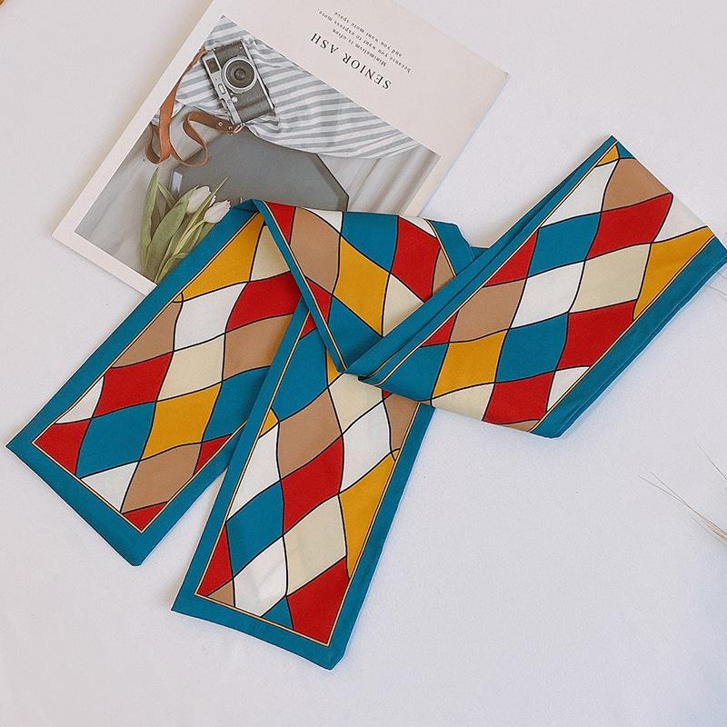 Fashion Printing Silk Hair Scarf for Women Chiffon Long Ribbon Ponytail Ties Headbands