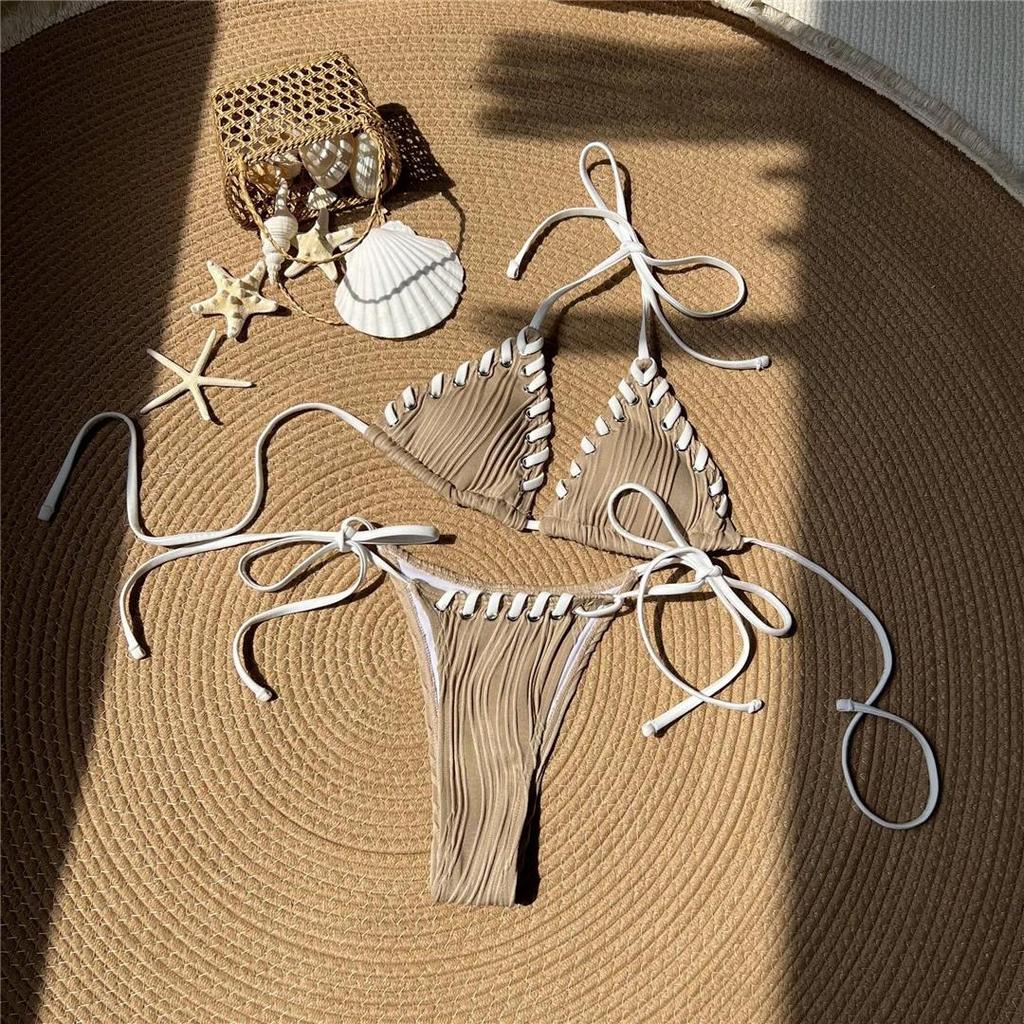 8 Colors Halter Ribbed High Leg Cut Bikini Female Swimsuit Women Swimwear Two-pieces Bikini set Bather Bathing Suit Swim