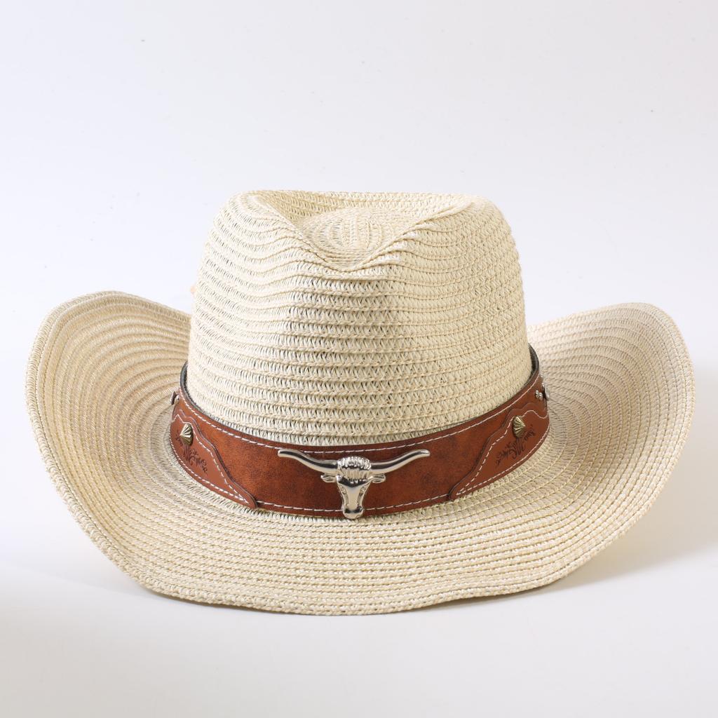 Popular European and American Classic Straw Woven Western Cowboy Hat Men's and Women's Outdoor Fashion OL Wind Woven Top Hat