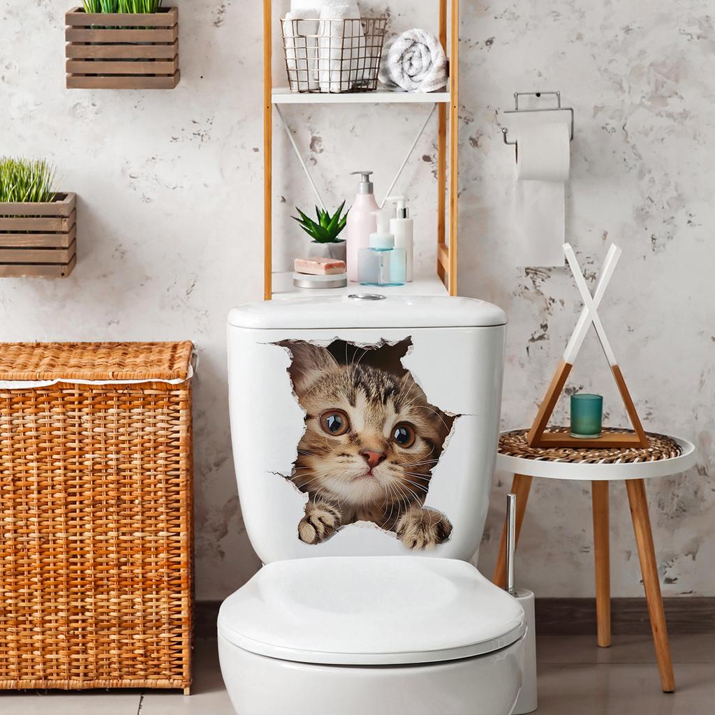 Cute Cat Toilet Stickers, Waterproof Removable Self-Adhesive Bathroom Home Decor