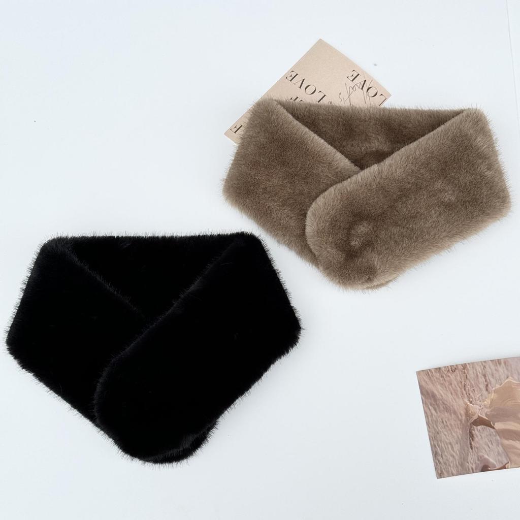Korean Style Plush Velvet-Grade Imitation Mink Fur Snood with Magnetic Buckle