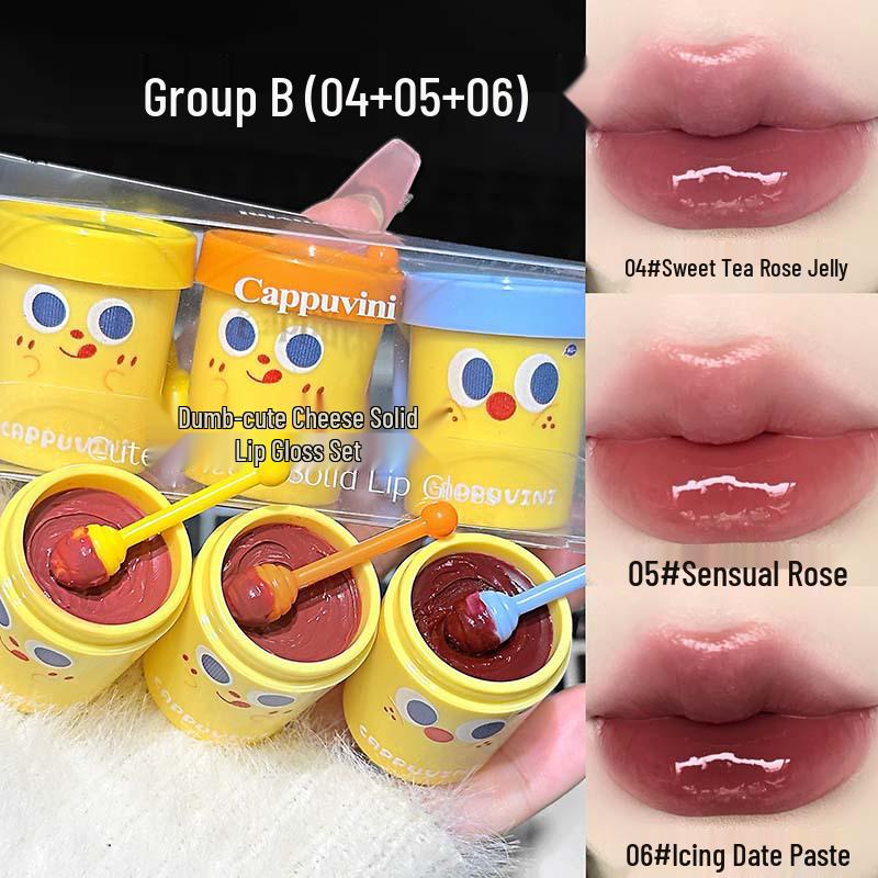 CAPPVINI Cute Cheese Lip Gloss - Milk Tea Cup Mirror Glaze, Student-Friendly Lipstick