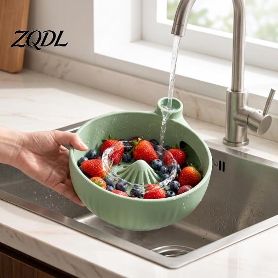 Wash And Drain Gadget Self-Spinning Berry Swirl Bowl, Food-Grade Silicone Vortex Fruit Colander with Built-in Portable Rinse Basin for Cleaning Grapes