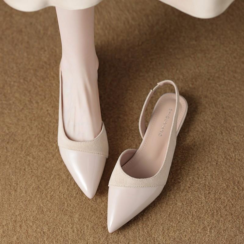 Spring New Women Sandal Fashion Pointed Toe Shallow Slip On Dress Mules Shoes Thin Low Heel Slingback Sandals